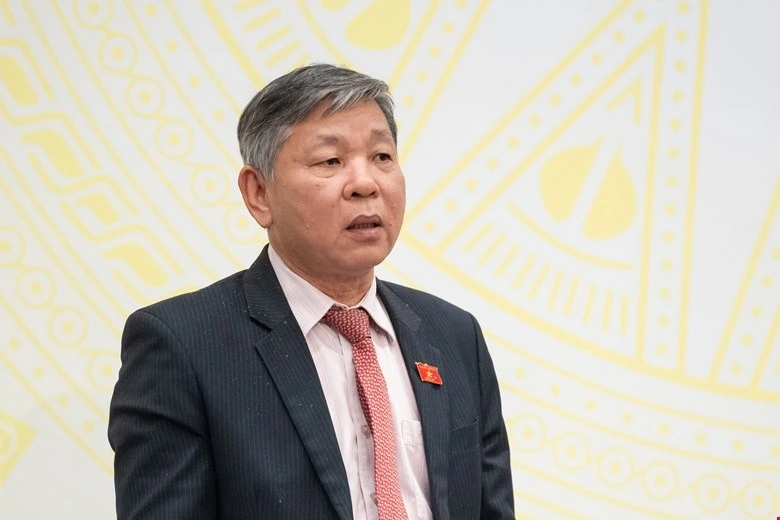 Ông Nguyễn Hoàng Mai, Phó Chủ nhiệm Ủy ban xã hội của Quốc hội trả lời câu hỏi của phóng viên