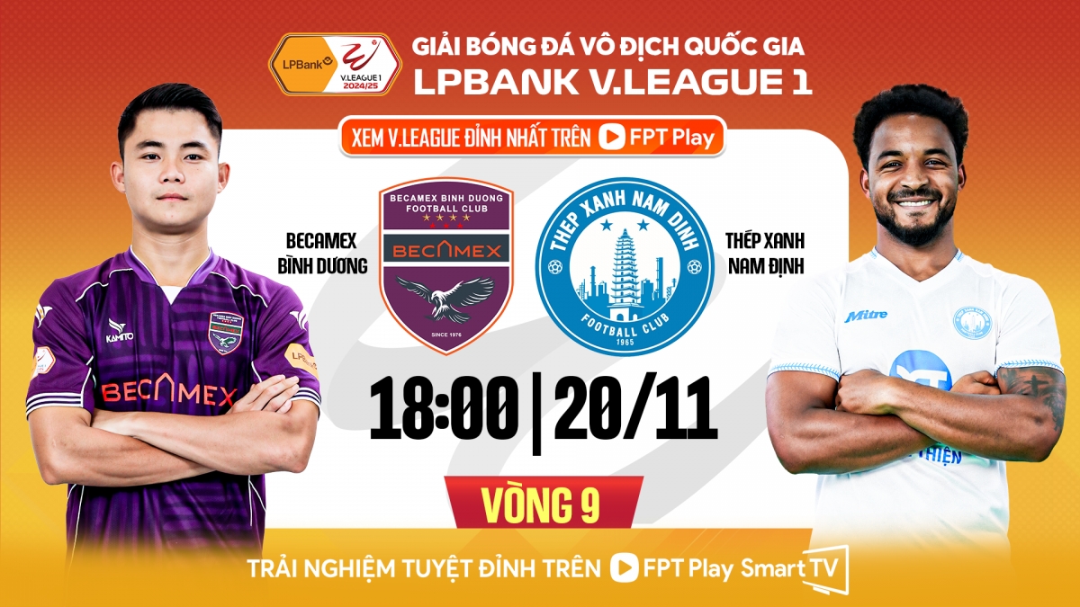Trận đấu giữa Bình Dương với Nam Định diễn ra vào lúc 18h hôm nay 20/11.