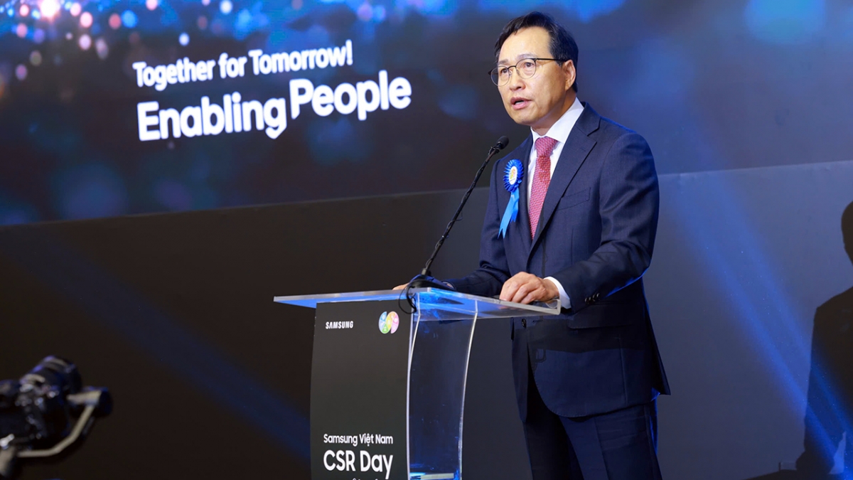 Ông Choi Joo Ho - Tổng giám đốc Tổ hợp Samsung Việt Nam phát biểu tại sự kiện