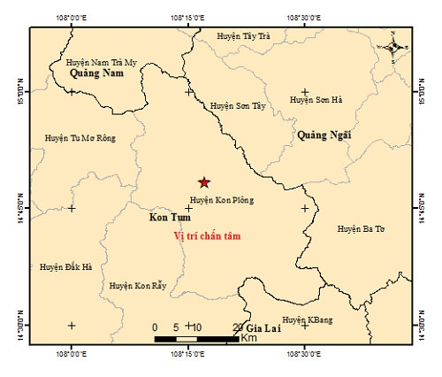 Bản đồ tâm chấn động đất mạnh 3.8