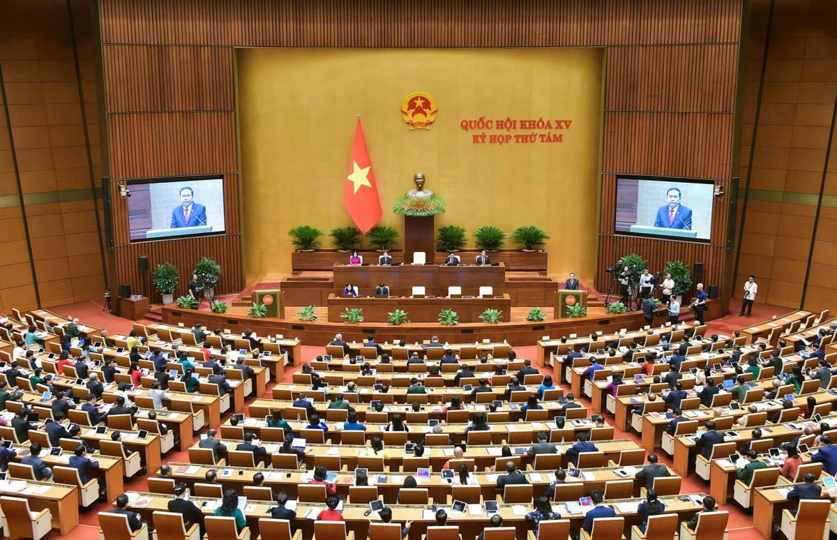 Chủ tịch Quốc hội Trần Thanh Mẫn phát biểu tại Kỳ họp thứ 8, Quốc hội khóa XV. Ảnh: Quốc hội