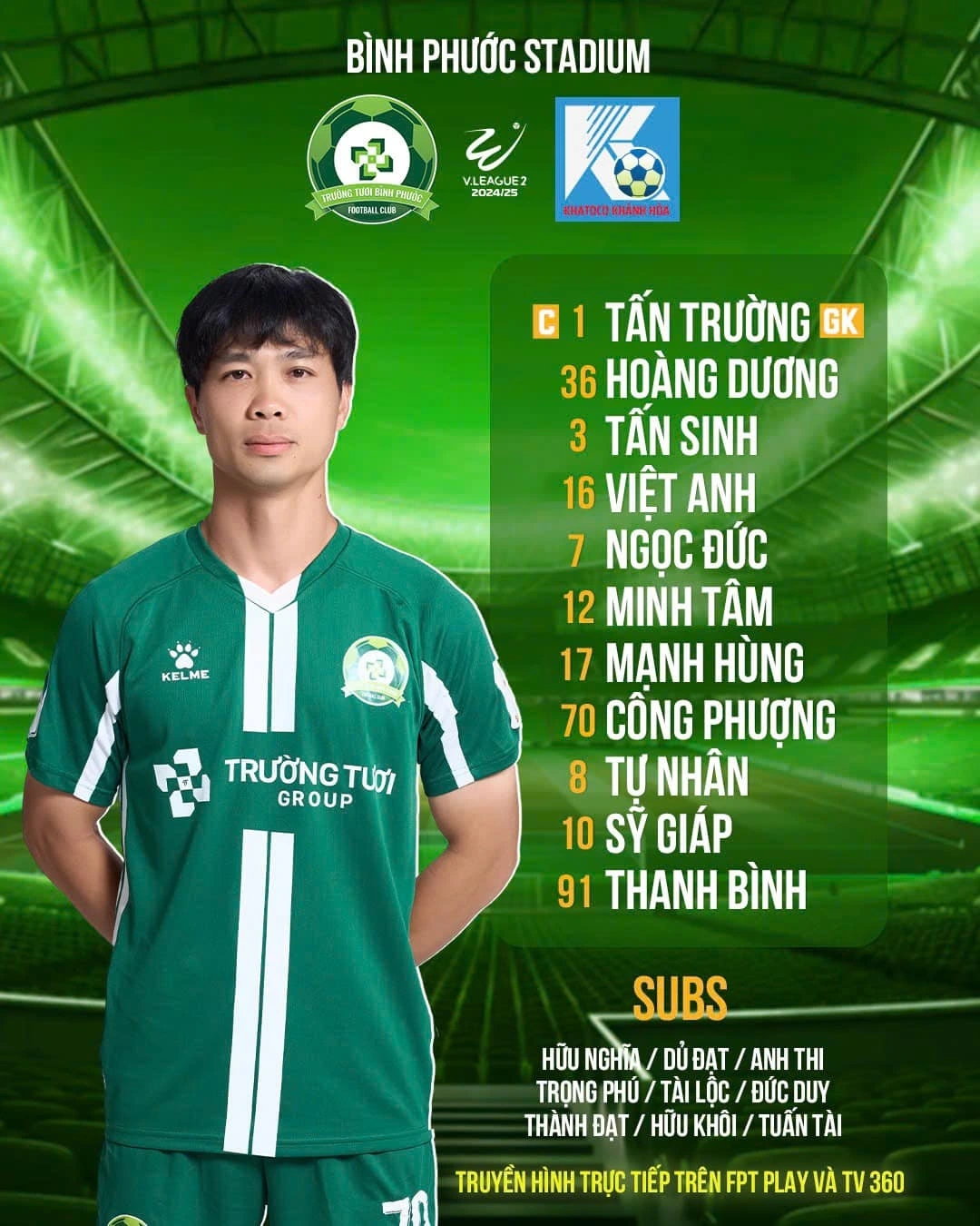 Công Phượng đá chính trong đội hình Bình Phước. 