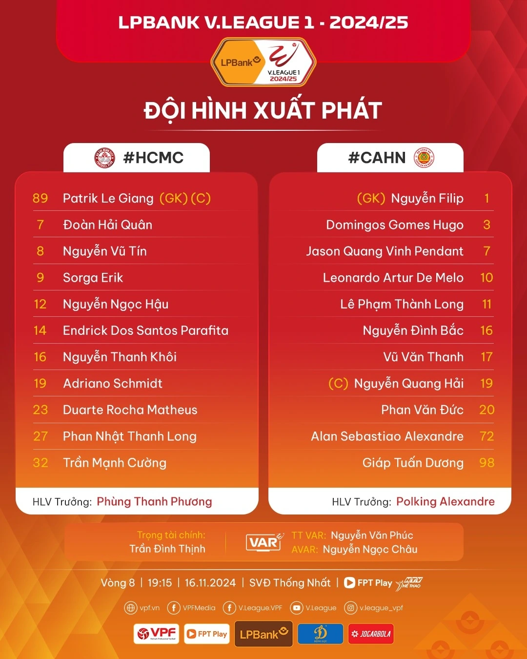 Đội hình ra sân.