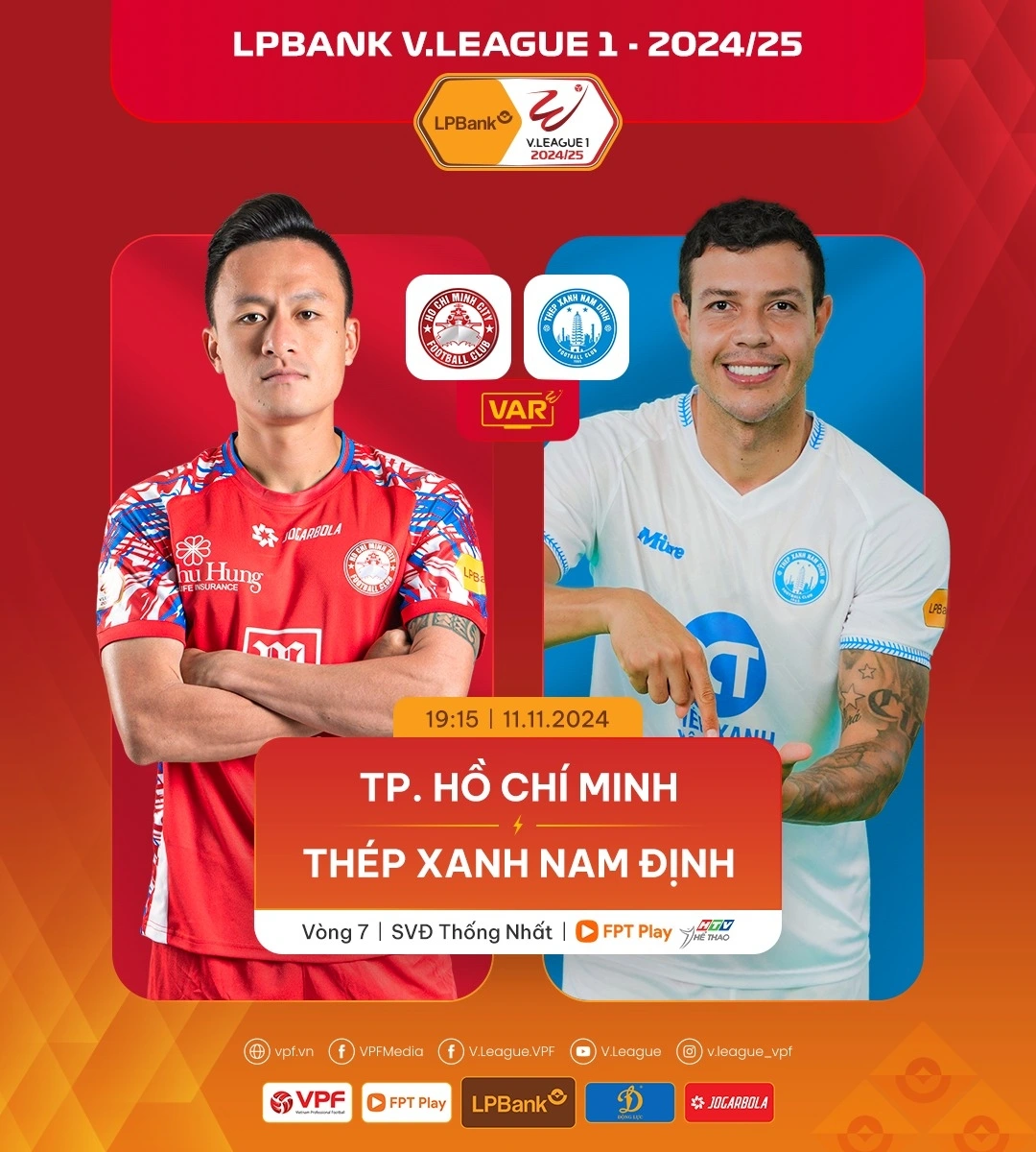 Trận đấu giữa TP.HCM với Nam Định diễn ra vào lúc 19h15 tối nay 11/11.