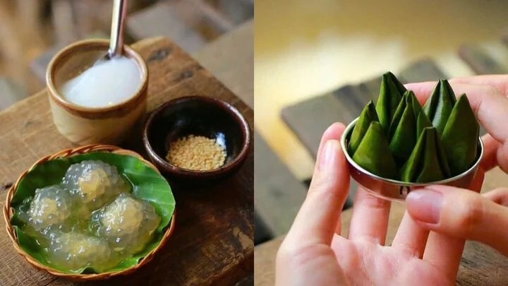 Món bánh bột báng (bên trái) và món bánh ít theo phong cách miền Tây