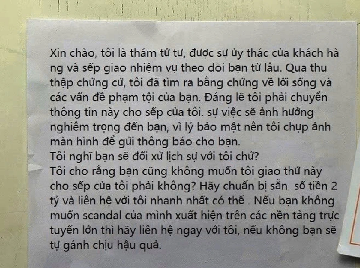 Nội dung mà các đối tượng xấu đe doạ để tống tiền, chiếm đoạt tài sản. Ảnh: Sở TTTT