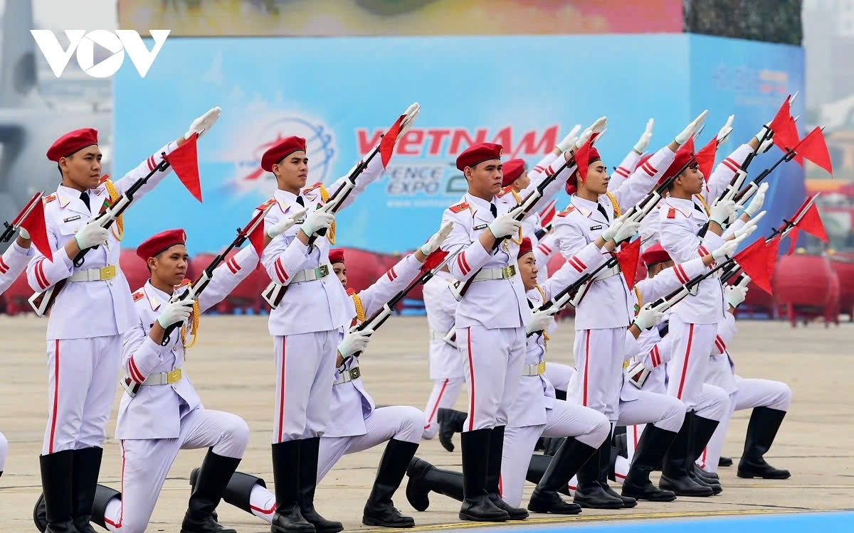 The military honour guard performs a rifle dance during the final rehearsal for the exhibition.