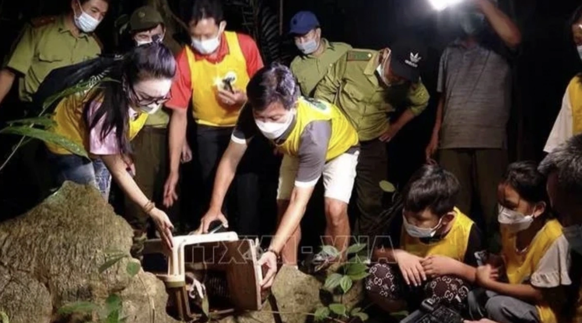 People join a “Bringing Animals Home” tour in Cuc Phuong National Park, northern province of Ninh Binh. (Photo: VNA)