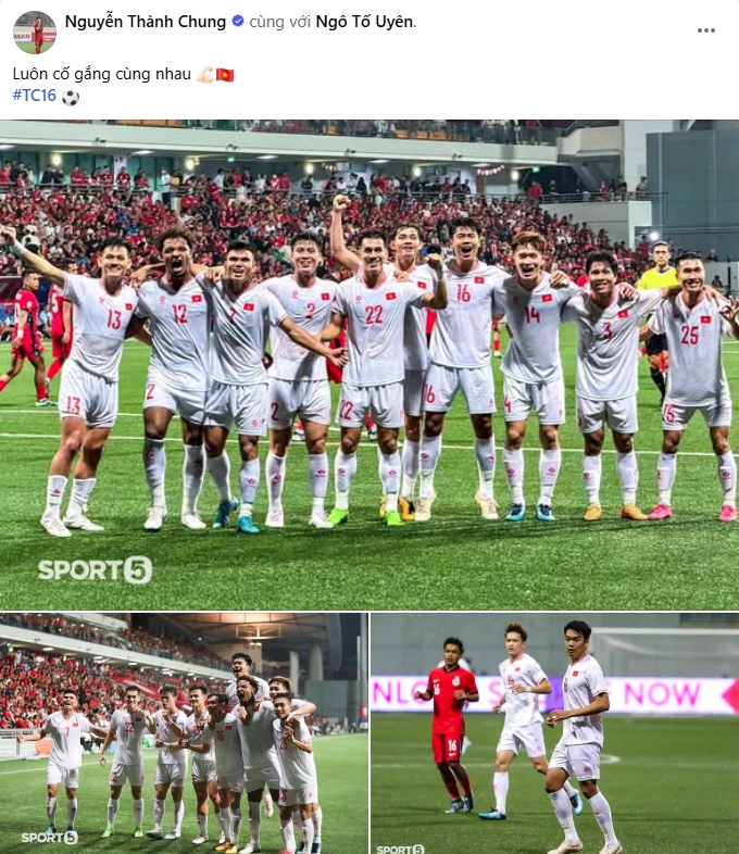 Nguyễn Thành Chung chia sẻ những hình ảnh cảm xúc sau trận. 