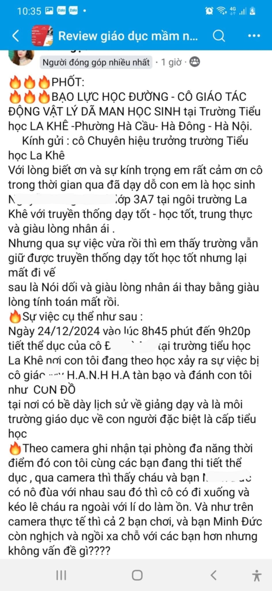 Bài viết do phụ huynh đăng tải trên mạng xã hội