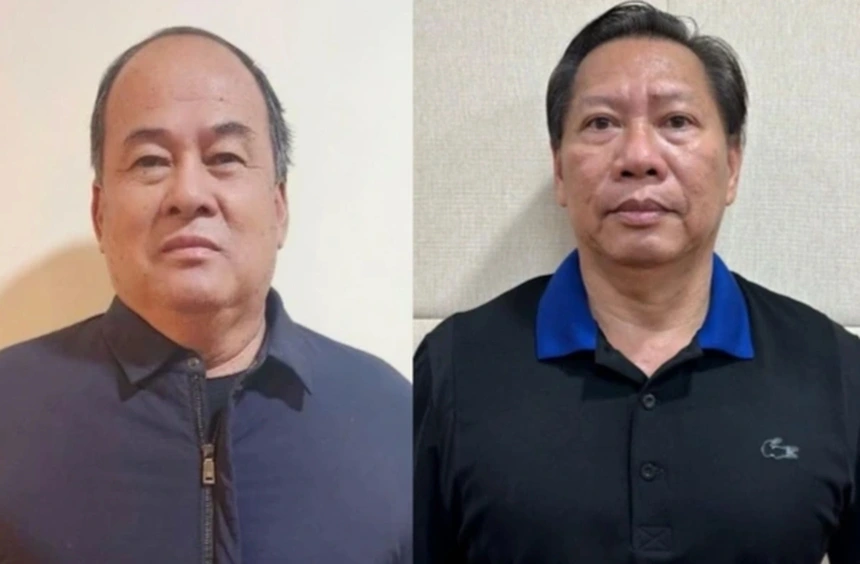 Cựu Chủ tịch UBND tỉnh An Giang Nguyễn Thanh Bình (trái) và cựu Phó Chủ tịch tỉnh Trần Anh Thư