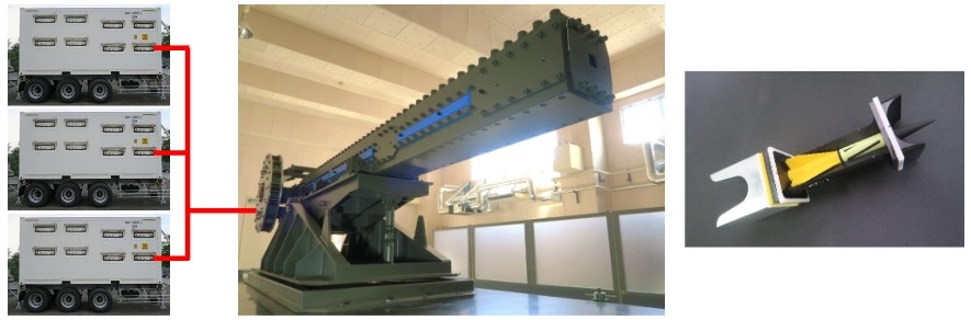 Nguồn điện, thân chính và đầu đạn của pháo điện từ. Ảnh: Bộ Quốc phòng Nhật Bản