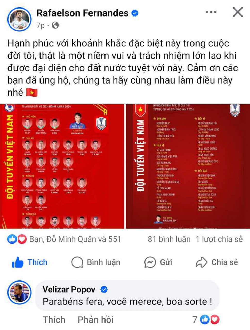 Xuân Son bày tỏ cảm xúc khi được lên tuyển (Ảnh: FBNV)