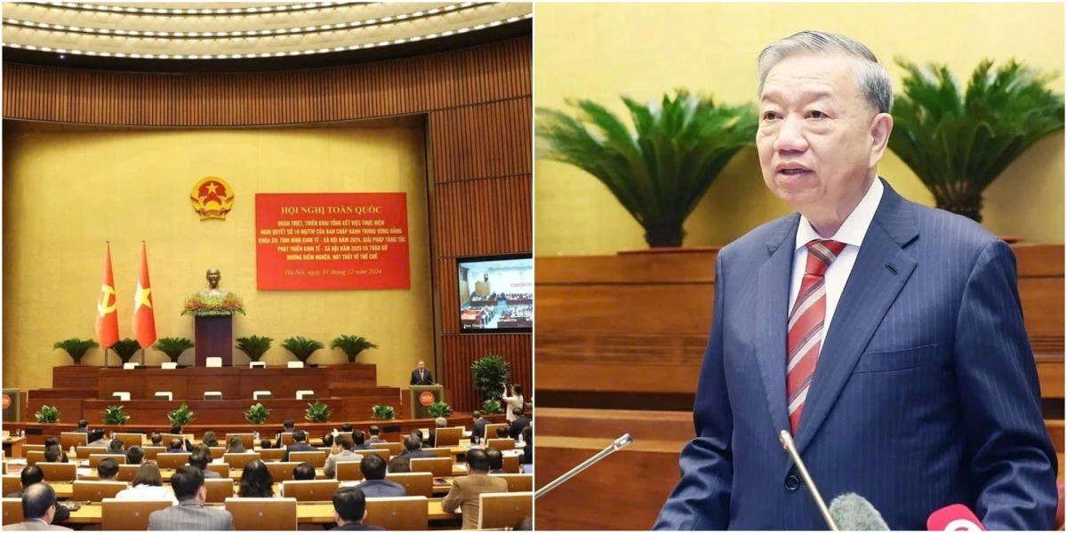 Phát biểu chỉ đạo Hội nghị Toàn quốc quán triệt, triển khai tổng kết việc thực hiện Nghị quyết số 18-NQ/TW, Tổng Bí thư nhấn mạnh việc tinh gọn tổ chức bộ máy đi đôi với tinh giản biên chế, cơ cấu lại đội ngũ cán bộ đủ phẩm chất, năng lực, không để cơ quan nhà nước là "vùng trú an toàn" cho cán bộ yếu kém. Ảnh: TTXVN.