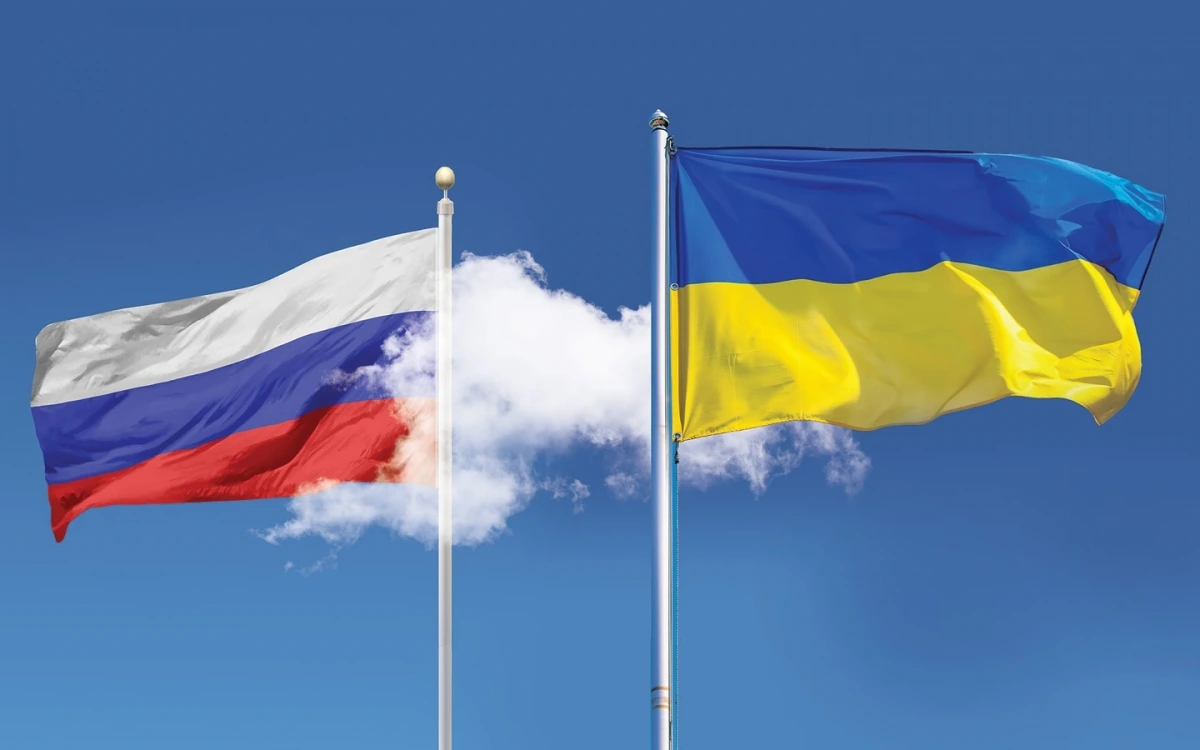 Quốc kỳ Nga và Ukraine. Đồ họa: The Atlantic.