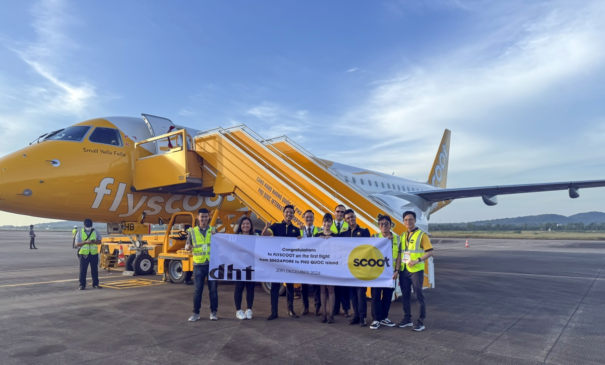 Chuyến bay đầu tiên của Scoot trên chặng Singapore - Phú Quốc. Ảnh: Nguyễn Khánh