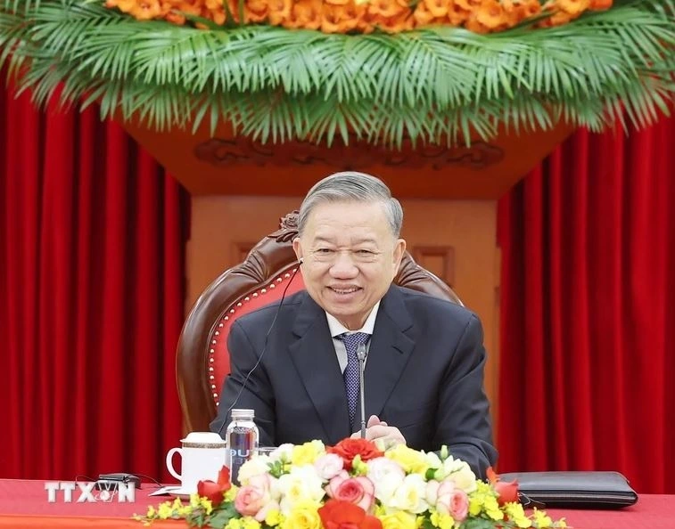 Tại cuộc điện đàm, Tổng Bí thư Tô Lâm thông tin một số nét về tình hình Việt Nam gần đây. Ảnh: Thống Nhất/TTXVN