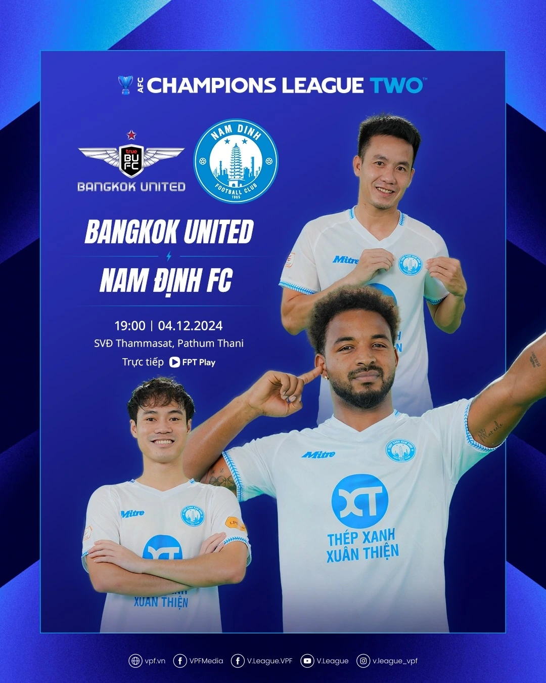 Trận đấu giữa Bangkok Utd vs Nam Định diễn ra vào lúc 19h tối nay 4/12.