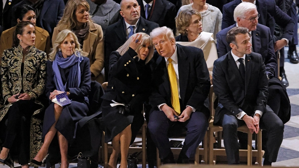 (từ trái sang) Đệ nhất phu nhâ Mỹ Jill Biden, Đệ nhất phu nhân Pháp Brigitte Macron, Tổng thống Mỹ đắc cử Donald Trump và Tổng thống Pháp Emmanuel Macron. Ảnh: Axios