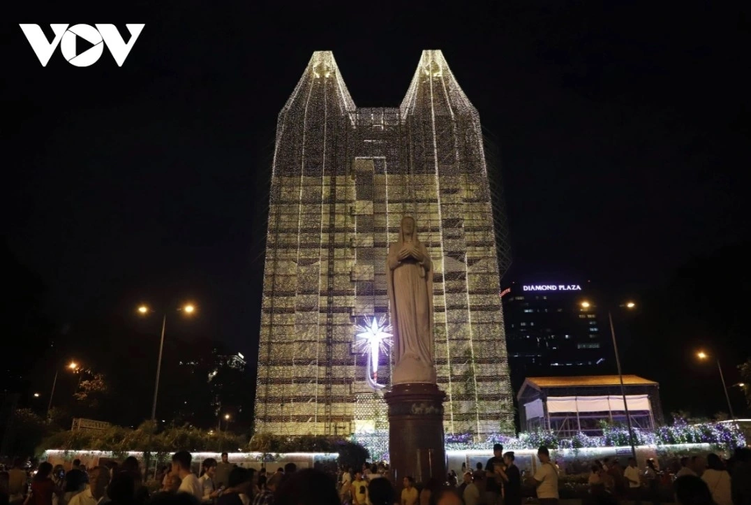 Ho Chi Minh City’s iconic Notre Dame Cathedral is lit up specifically for the Christmas holiday.