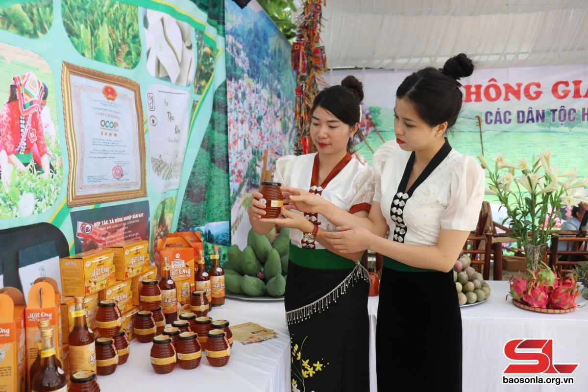 Sản phẩm của HTX Ong Phổng Lái, huyện Thuận Châu, được trưng bày tại các gian hàng nông nghiệp tiêu biểu trong các sự kiện lớn của huyện.