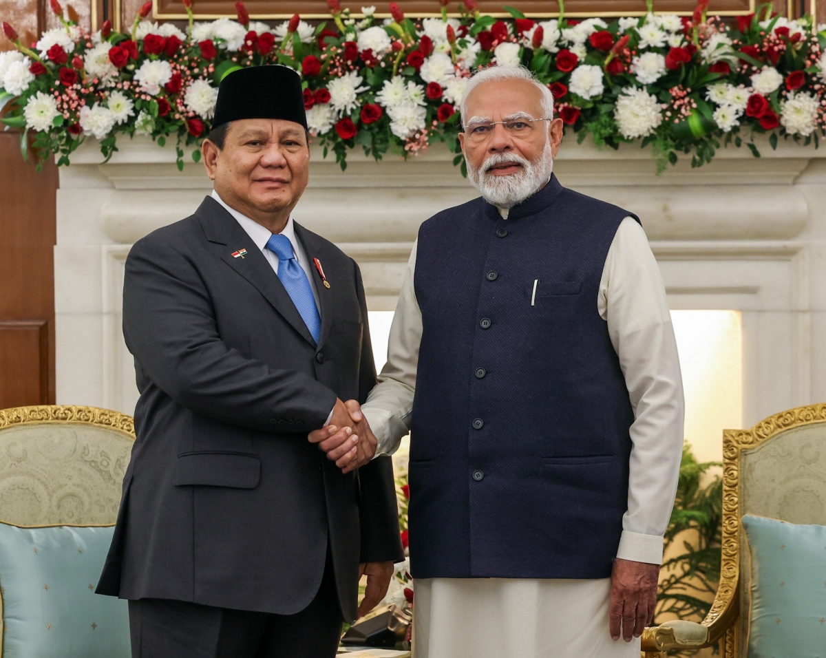 Thủ tướng Ấn Độ Narendra Modi và Tổng thống Indonesia Prabowo Subianto có cuộc hội đàm song phương ngày 25/1 tại New Delhi (ANI)