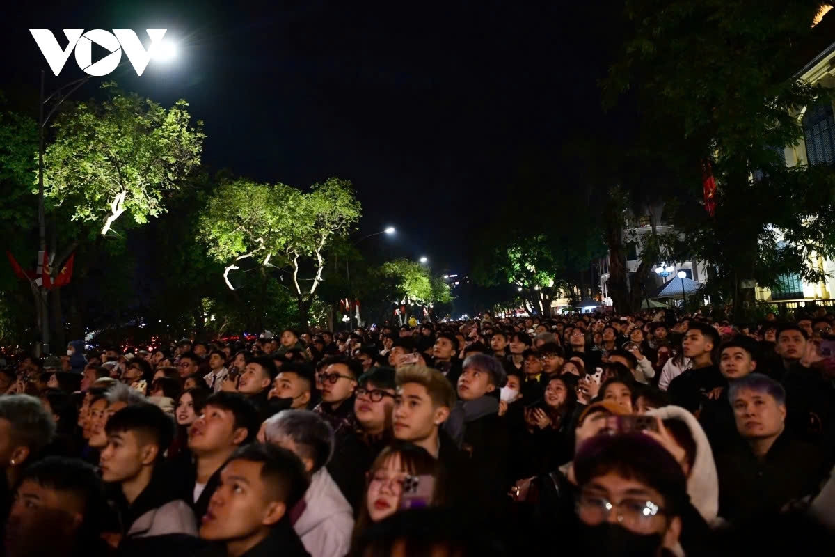 The bursts of colourful fireworks illuminate the night skies, creating a lively and heartwarming atmosphere.