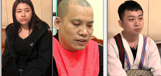 Các đối tượng Phạm Thị Huyền Trang, Nguyễn Văn Mạnh và Đỗ Văn Nghĩa tại cơ quan điều tra