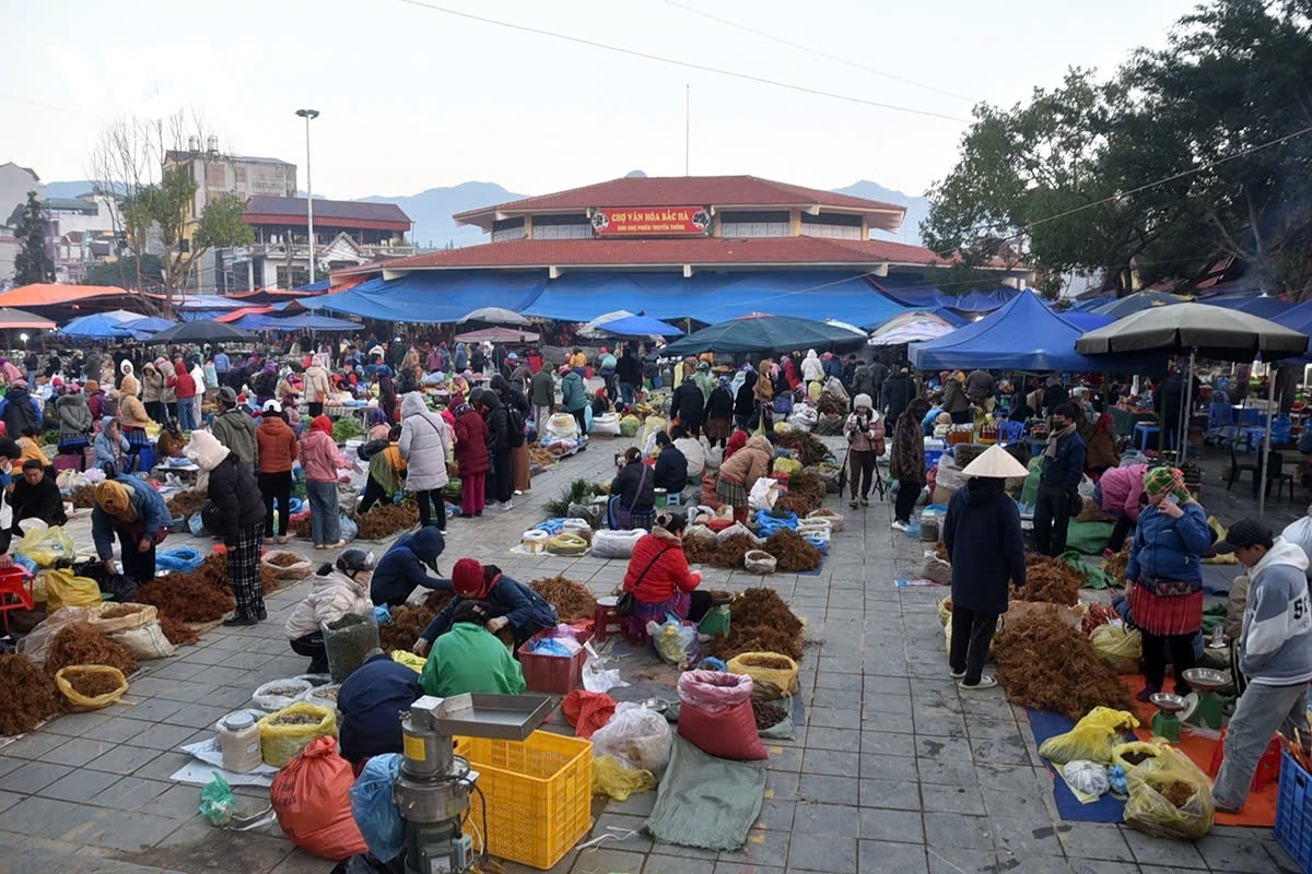 The market before Tet has more goods and more people than usual.