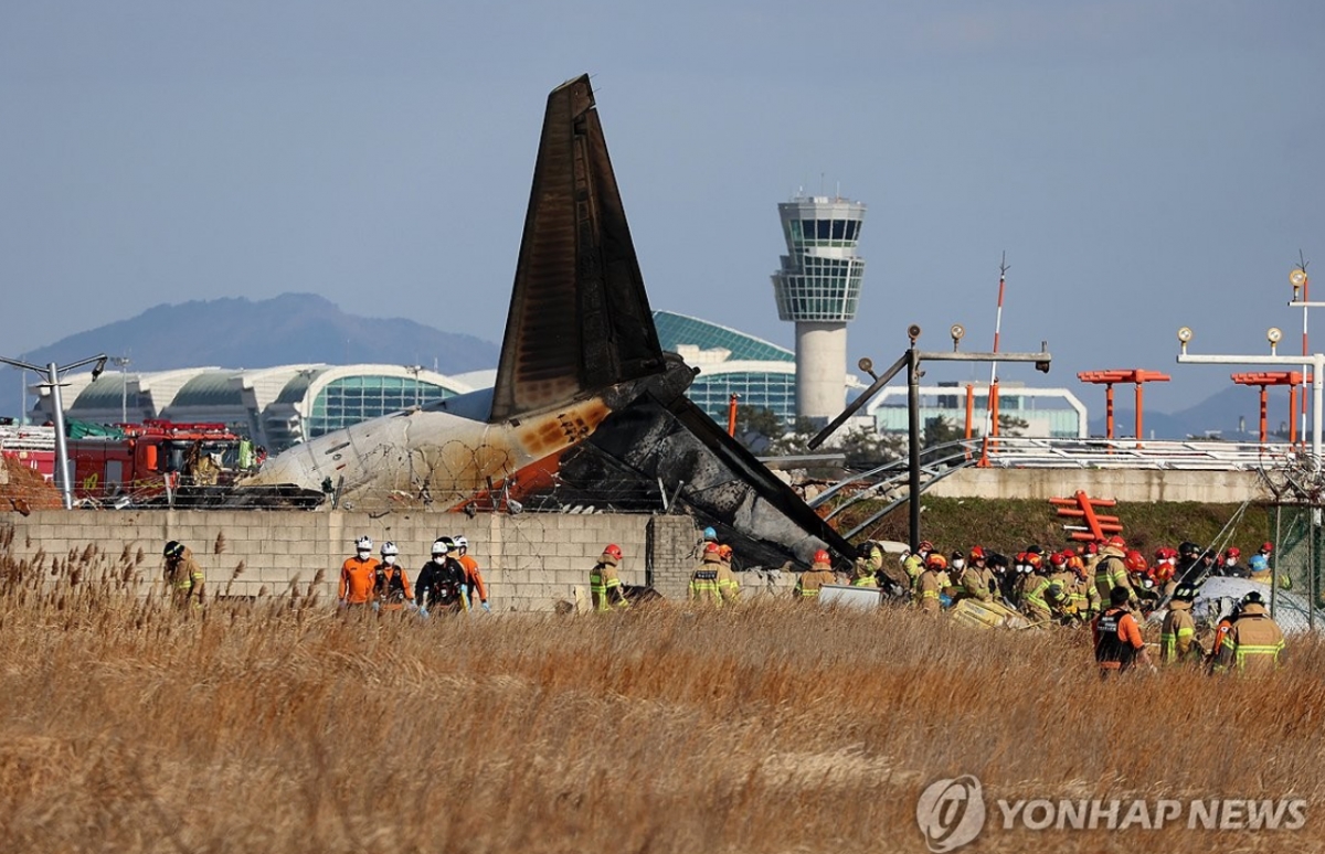 Vụ tai nạn máy bay ở Hàn Quốc ngày 29/12. Ảnh: Yonhap