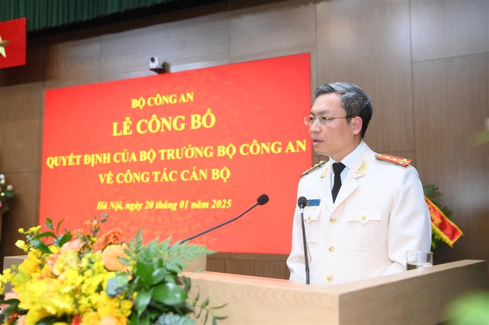 Đại tá Nguyễn Quốc Toản phát biểu tại buổi lễ (Ảnh: Bộ Công an).