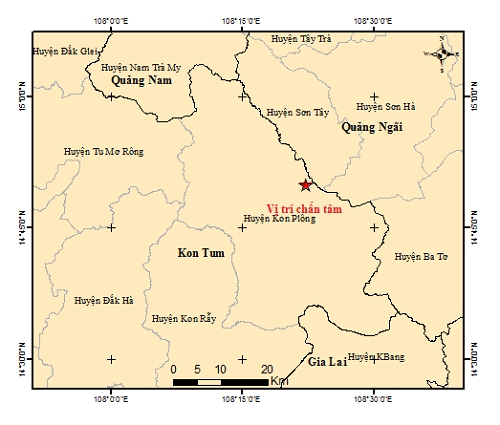 Bản đồ tâm chấn động đất Kon Tum