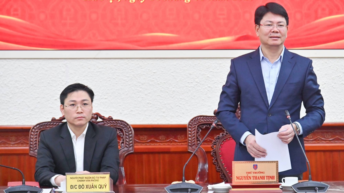 Thứ trưởng Bộ Tư pháp Nguyễn Thanh Tịnh phát biểu tại buổi họp báo
