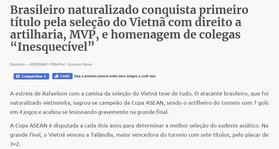 Báo Brazil quan tâm đặc biệt tới Xuân Son. 
