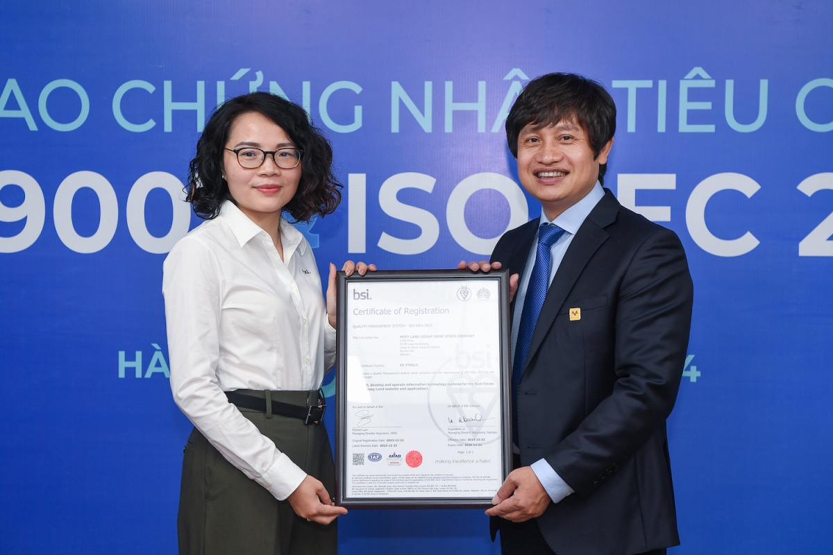 Trước đó, Tập đoàn Meey Group đã được Tổ chức chứng nhận quốc tế - Viện Tiêu chuẩn Anh (BSI) trao chứng nhận Tiêu chuẩn ISO 9001 và ISO/IEC 27001