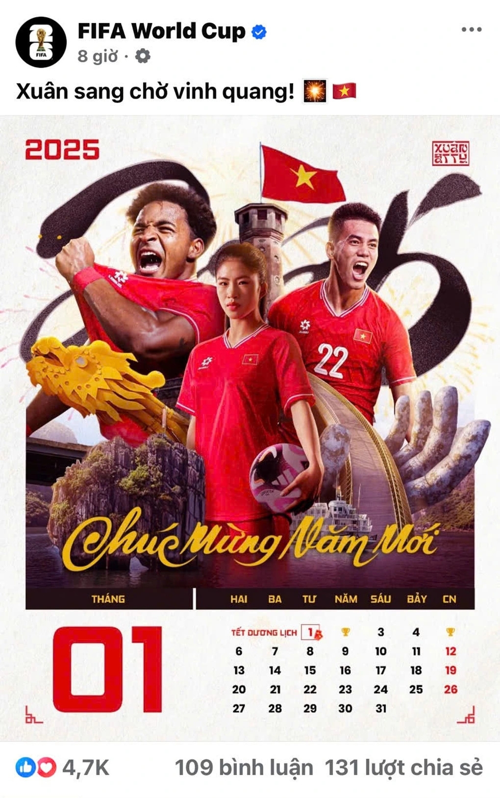 Bài đăng của FIFA dành cho bóng đá Việt Nam. 