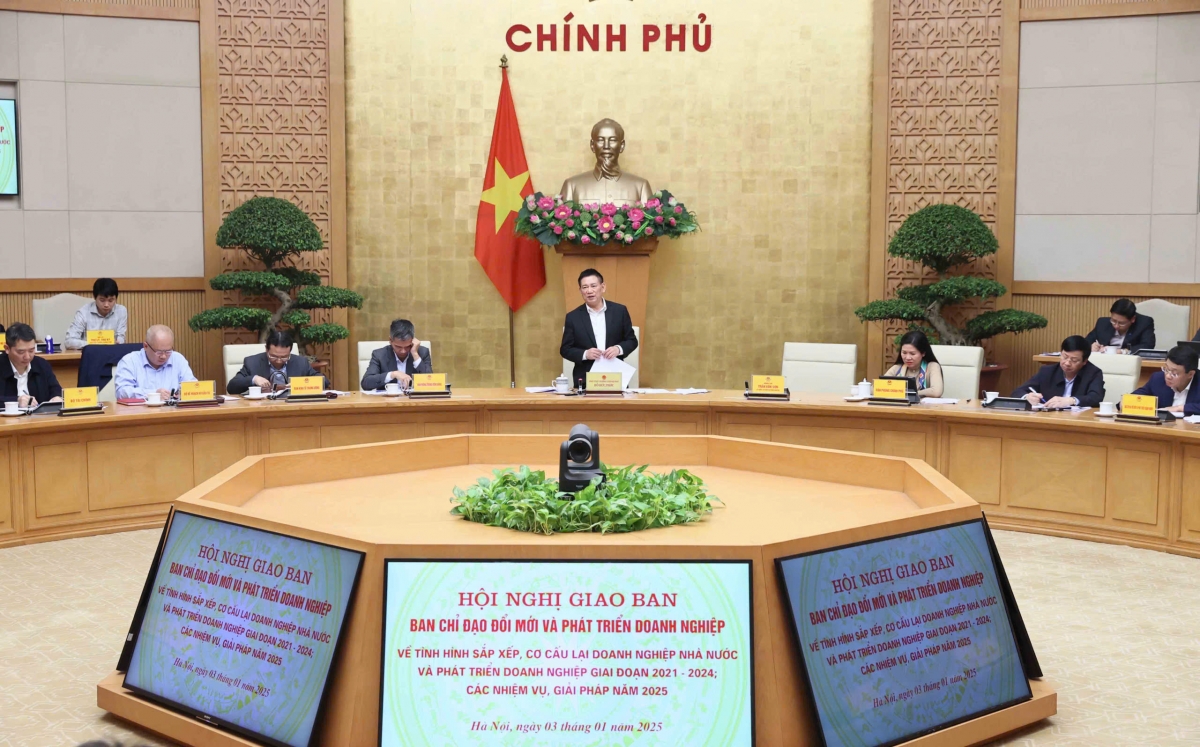 Hội nghị giao ban Ban Chỉ đạo đổi mới và phát triển doanh nghiệp về tình hình sắp xếp, cơ cấu lại doanh nghiệp Nhà nước và phát triển doanh nghiệp giai đoạn 2021-2026, các nhiệm vụ, giải pháp năm 2025 (Ảnh: An Đăng)