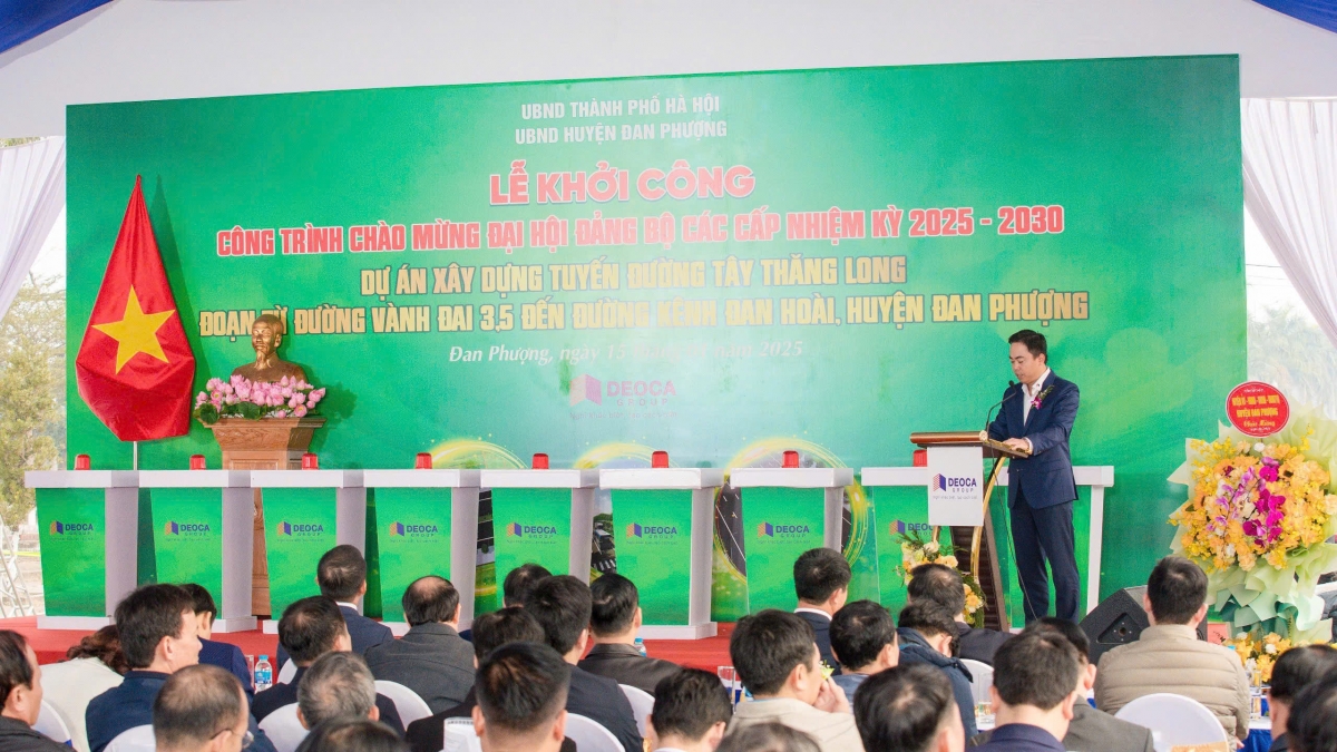 Ông Nguyễn Quang Huy – Tổng Giám đốc Tập đoàn Đèo Cả phát biểu tại buổi lễ triển khai thi công.