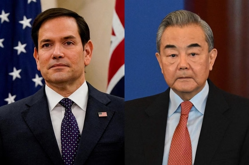 Ngoại trưởng Mỹ Marco Rubio (trái) và người đồng cấp Trung Quốc Vương Nghị (phải). Ảnh: The Straits Times