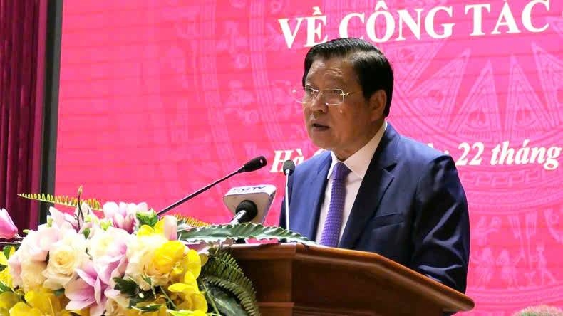 Ủy viên Bộ Chính trị, Bí thư Trung ương Đảng, Trưởng Ban Nội chính Trung ương Phan Đình Trạc phát biểu 