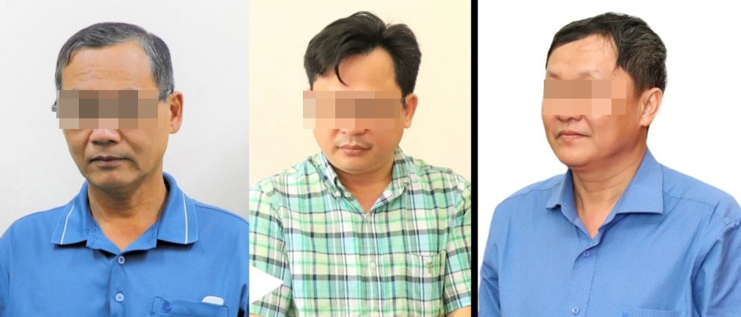Các bị can: Võ Văn Tỏ, Hồ Vũ Phương, Lê Bá Hòa (từ trái qua) - Ảnh: Công an Hậu Giang