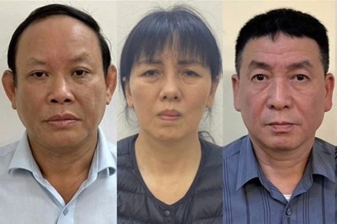 Các bị cáo từ trái qua: Nguyễn Đức Thái, Nguyễn Thị Thanh Thủy và Đinh Quốc Khánh.