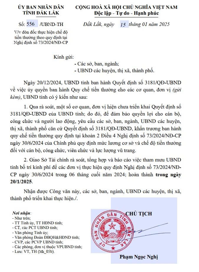 Văn bản chỉ đạo của UBND tỉnh Đắk Lắk