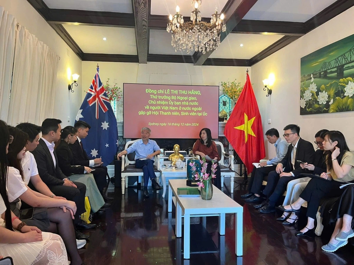 Hội sinh viên Việt Nam tại Úc đón Thứ trưởng Bộ Ngoại giao Việt Nam Lê Thị Thu Hằng tới thăm trong năm 2024. Ảnh: NVCC