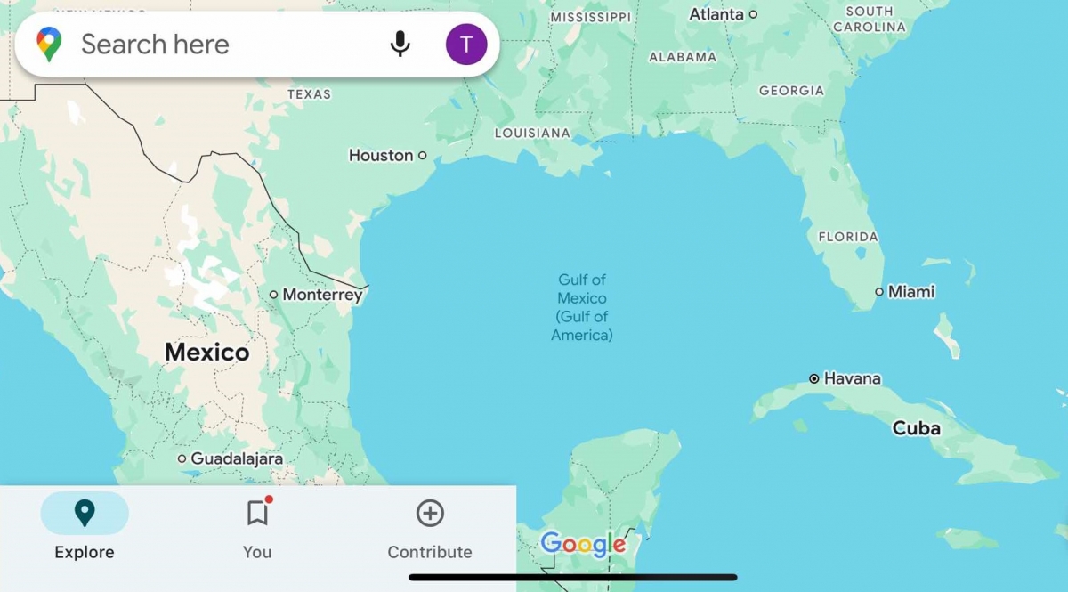 Google Maps đã thêm tên Vịnh Mỹ bên cạnh tên Vịnh Mexico.