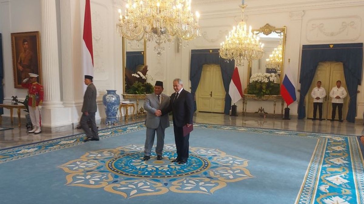 Thư ký Hội đồng an ninh quốc gia Nga Sergei Shoigu chào xã giao Tổng thống Indonesia Prabowo Subianto. Ảnh: Antara.