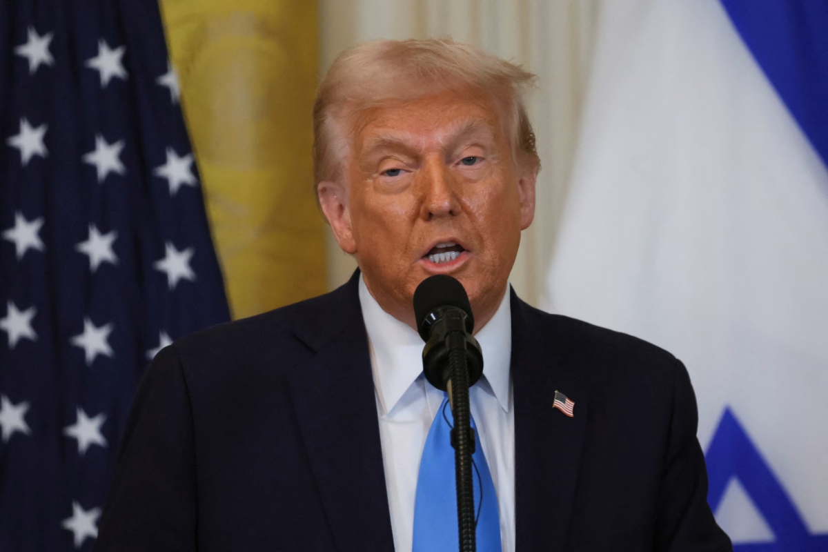 Tổng thống Trump trong cuộc họp báo chung với Thủ tướng Israel (Ảnh: Reuters)