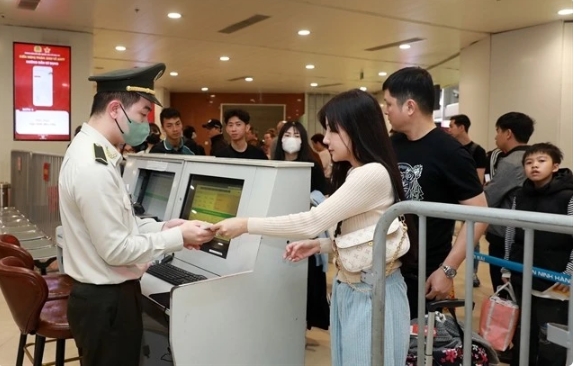 Security check before entering the boarding area at Noi Bai International Airport