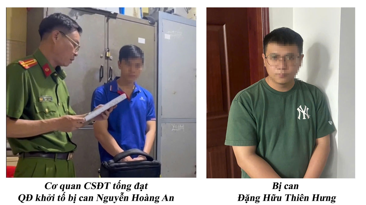 Công an đọc lệnh khởi tố An và Thiên Hưng (ảnh: CA)