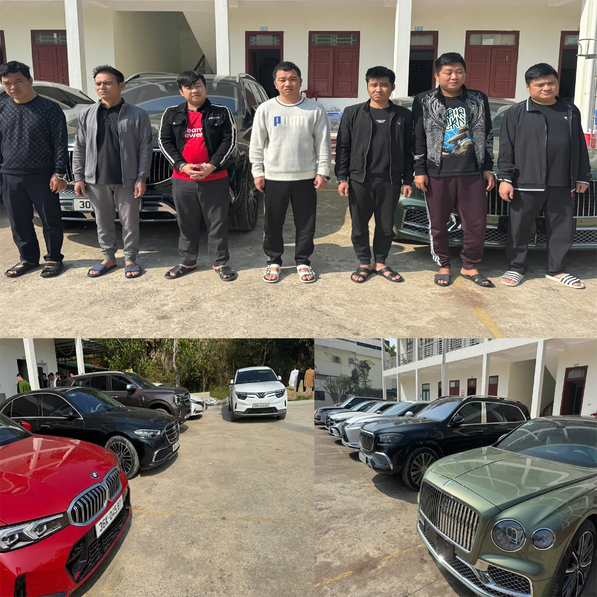 Các đối tượng và một số tang vật thu giữ trong vụ lừa đảo chiếm đoạt tài sản, rửa tiền